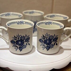 Vintage J & G Meakin England 1950's Dresden Blue Tea Cups/Mugs Set of 5